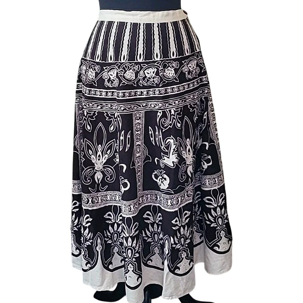 Vintage Jessica Taylor Rockabilly Peasant Skirt Brown White Boho Sz 28